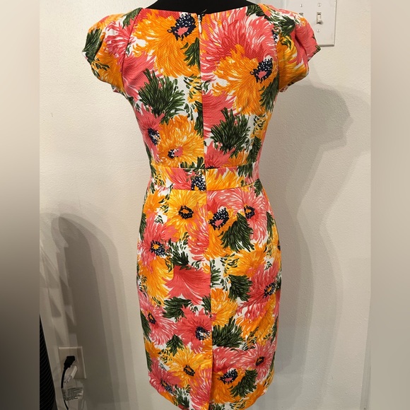 Laundry by Shelli Segal Orange Pink Floral Cap Sleeve Cocktail‎ Dress Sz 2 - Picture 3 of 12